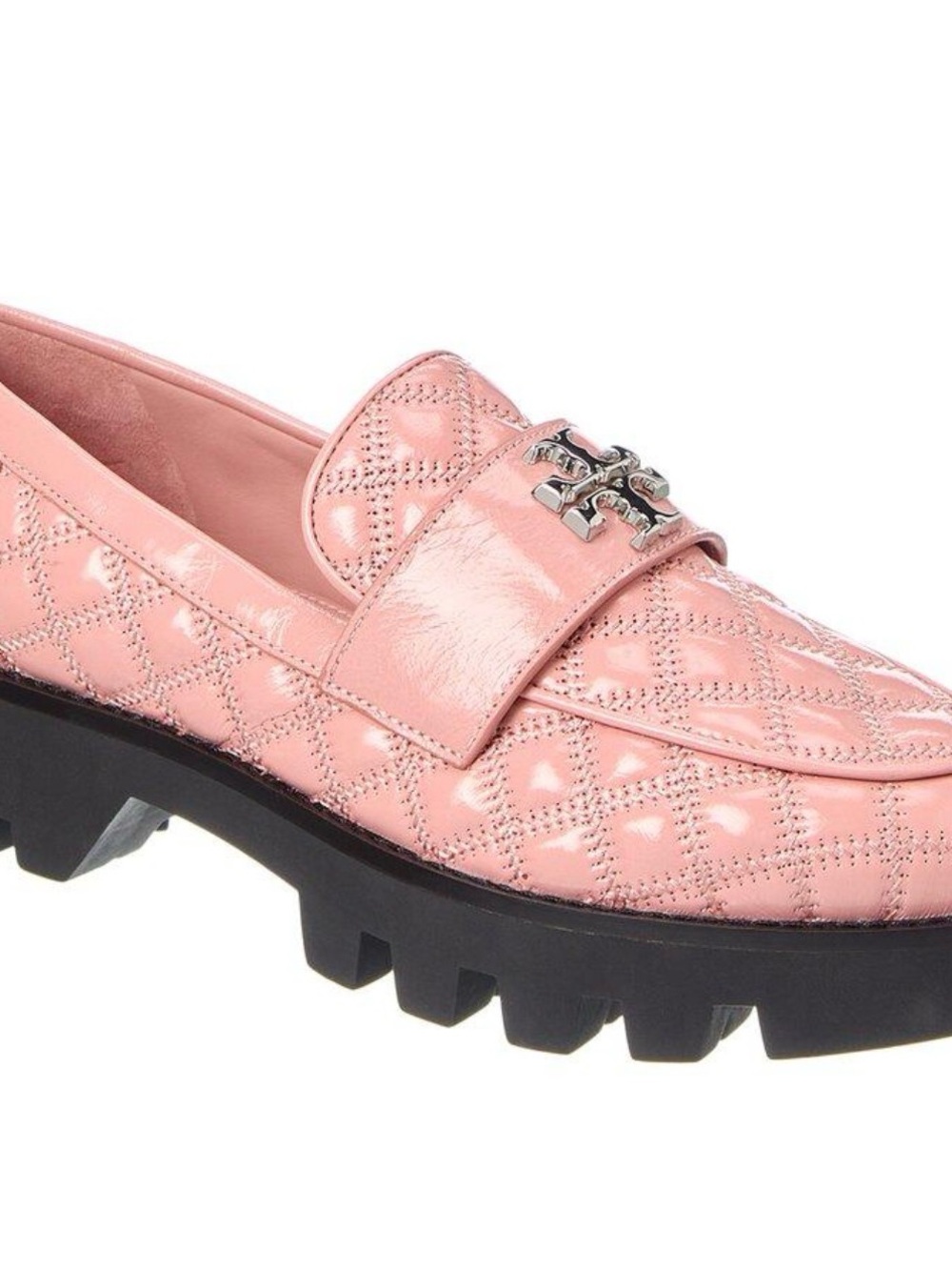 Tory Burch Blush Quilted Patent Leather Lug Sole Loafer